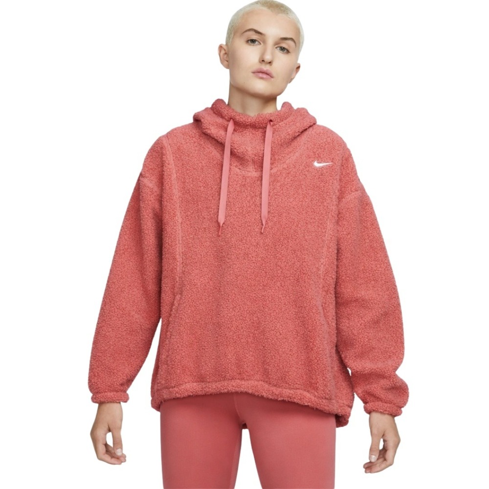 Nike Hoodie Womens Small Pink‎ Therma-FIT Fleece Pullover Funnel Neck Oversized